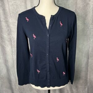 Loft Outlet Navy Flamingo Embroidered Women's Cardigan  Sweater - MED